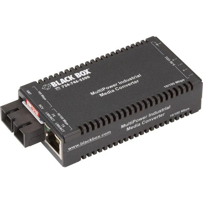 Compact DIN rail media converter with multiple power inputs