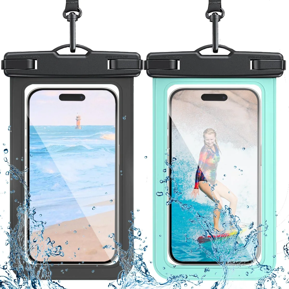 No Sew No Sew QS-FSD-2P Waterproof Phone Case 2 Pack IPX8 8.3in Black/Green — product photo