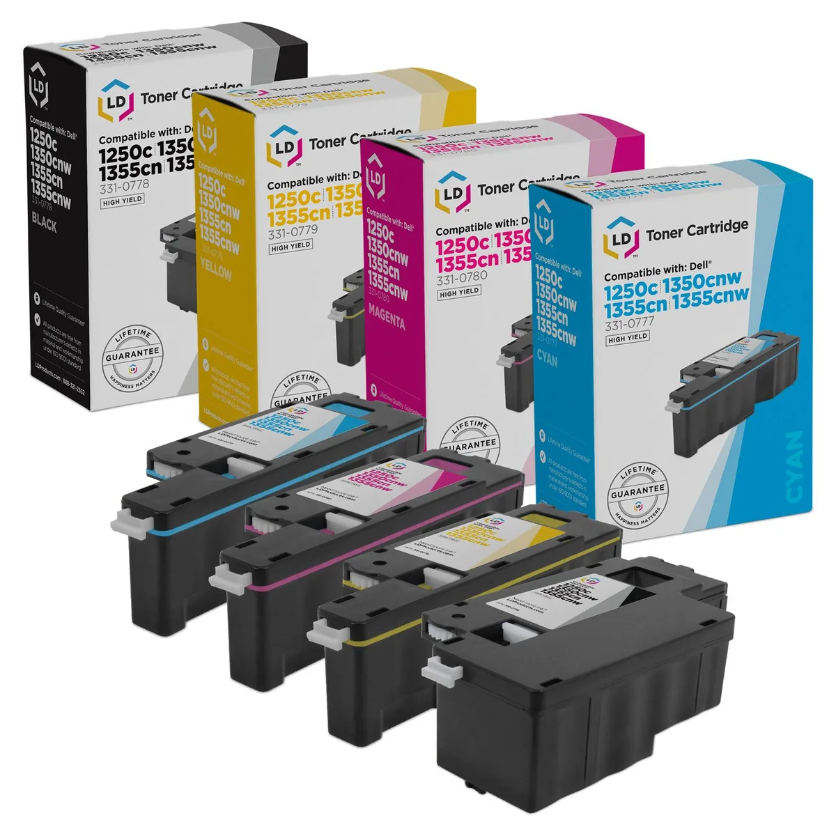 LD Products LD Products Compatible Toner Cartridge 4 Pack for Dell 1250 1350 1760 High Yield Black Cyan Magenta Yellow — product photo