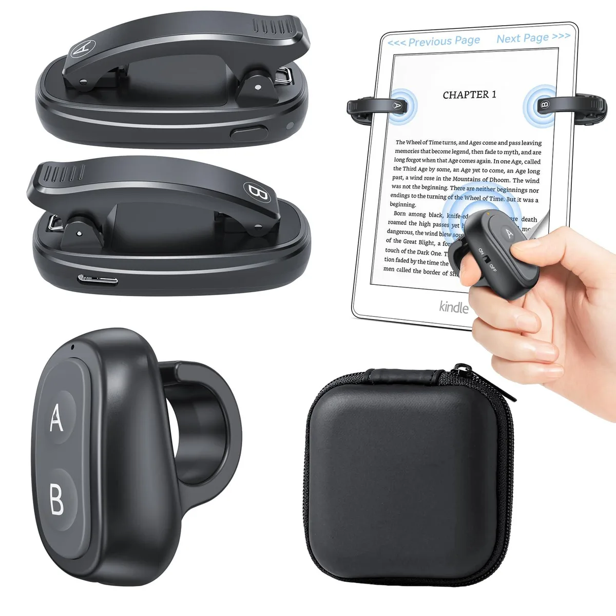 Resptasski 2-Clips Kindle Page Turner Ring Remote Clicker with Case, Black — product photo