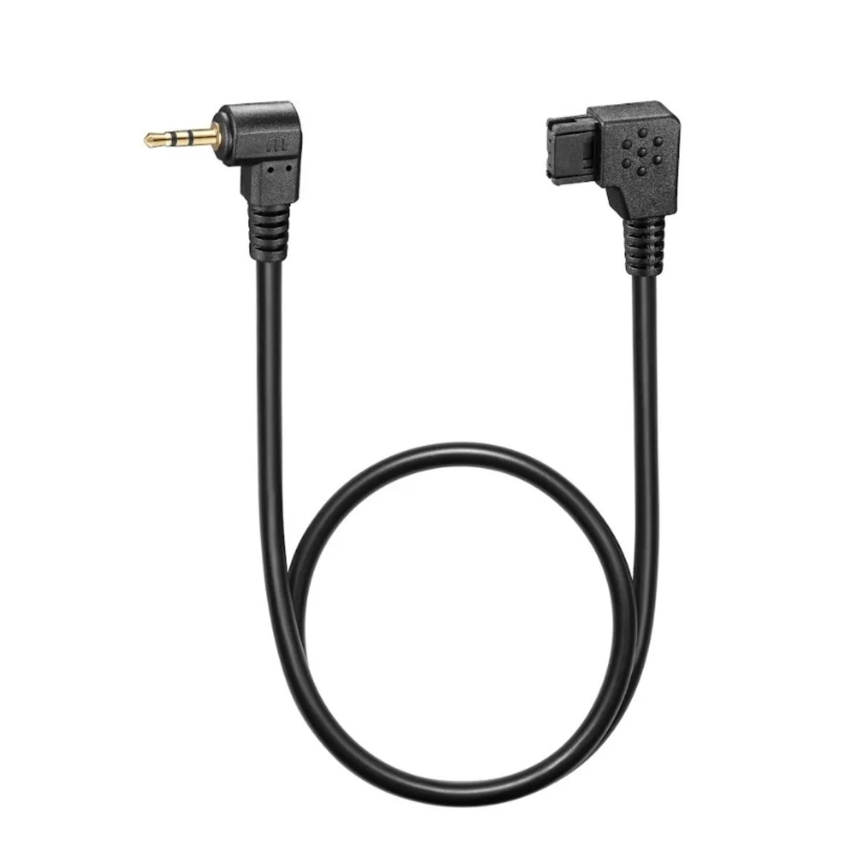Black coiled cable with a rectangular remote unit and camera connector plug