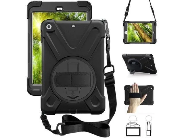 Manw Manw iPad Mini 123 Case Rotatable Kickstand Hand Shoulder Strap Black — product photo