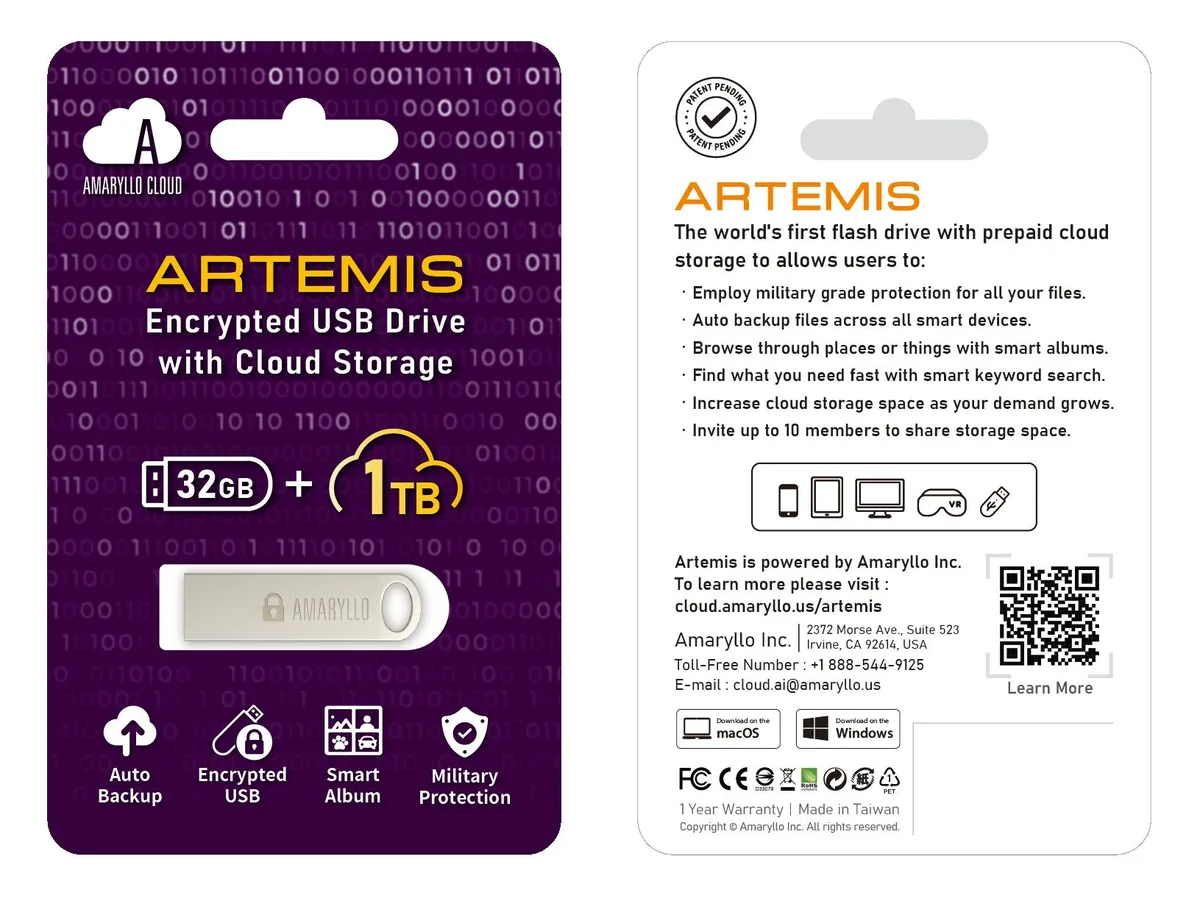 Amaryllo Amaryllo Artemis 2-in-1 1TB Cloud + 32GB USB 2.0 Flash Drive — product photo