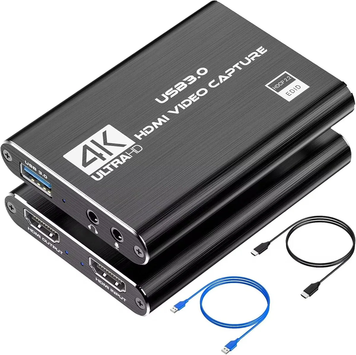 Small silver rectangular capture card with HDMI and USB 3.0 ports