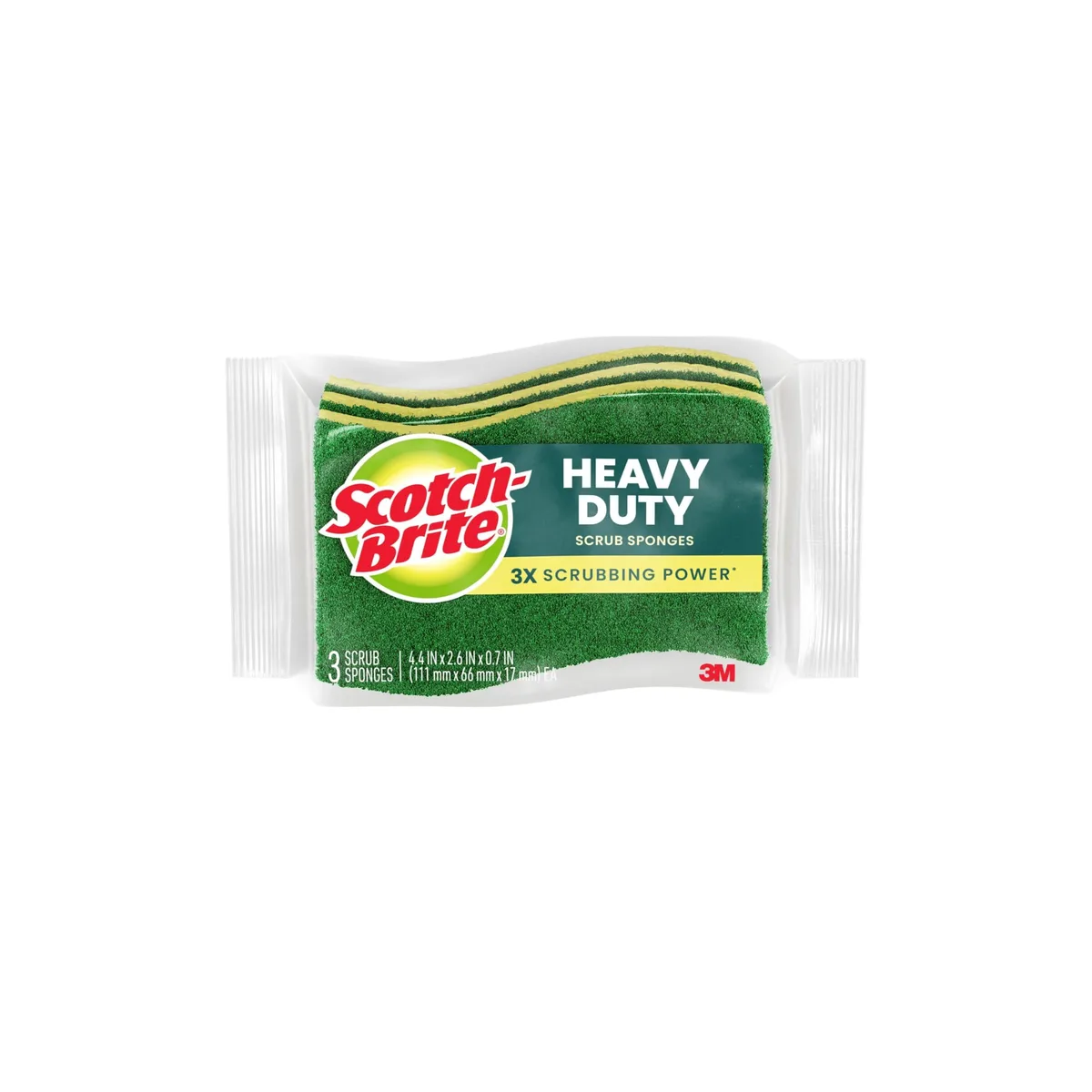 Pack of 24 rectangular yellow and green scrub sponges in clear wrapping