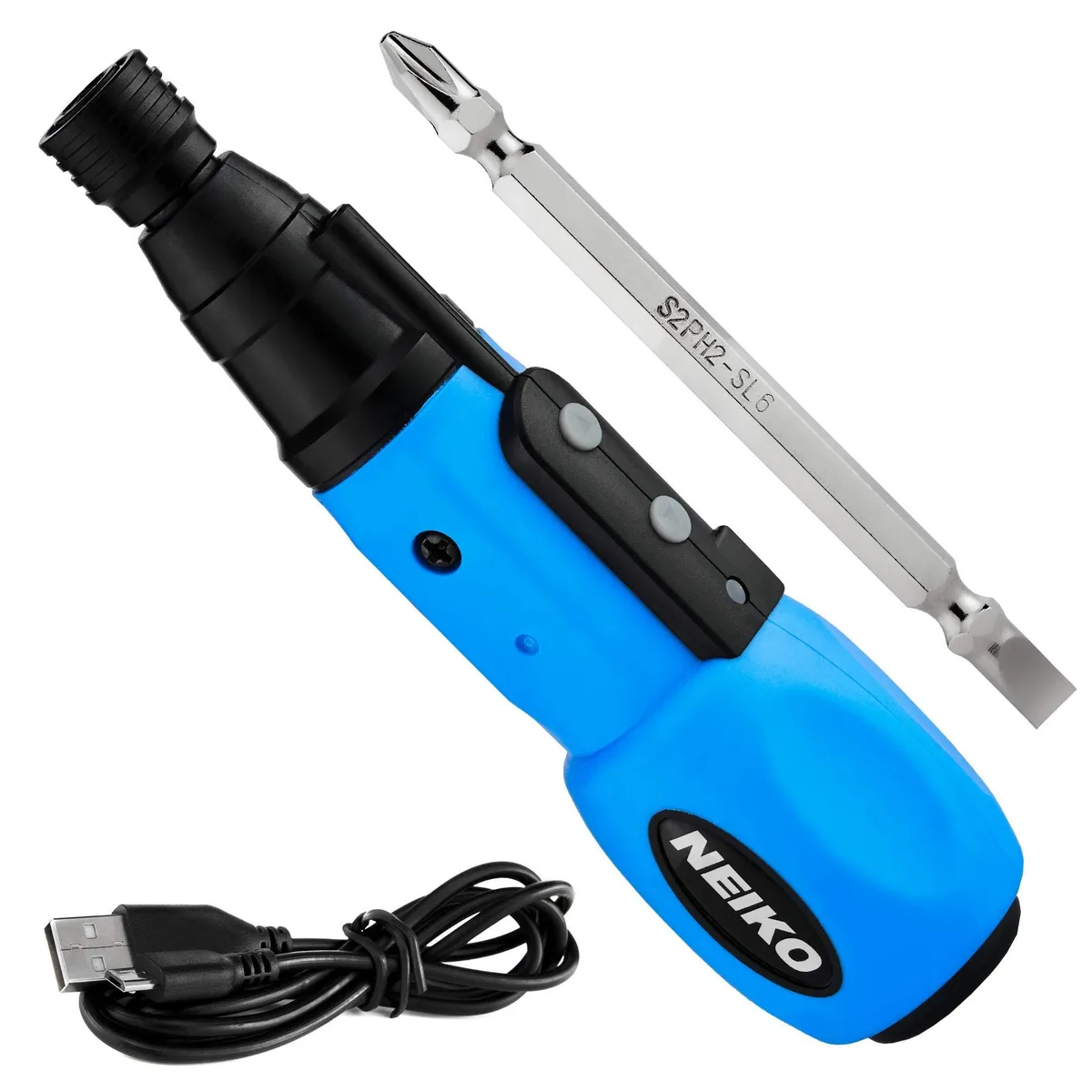 Twelve black cordless screwdrivers in a 40-piece kit, each with 1/4 hex chuck and LED light