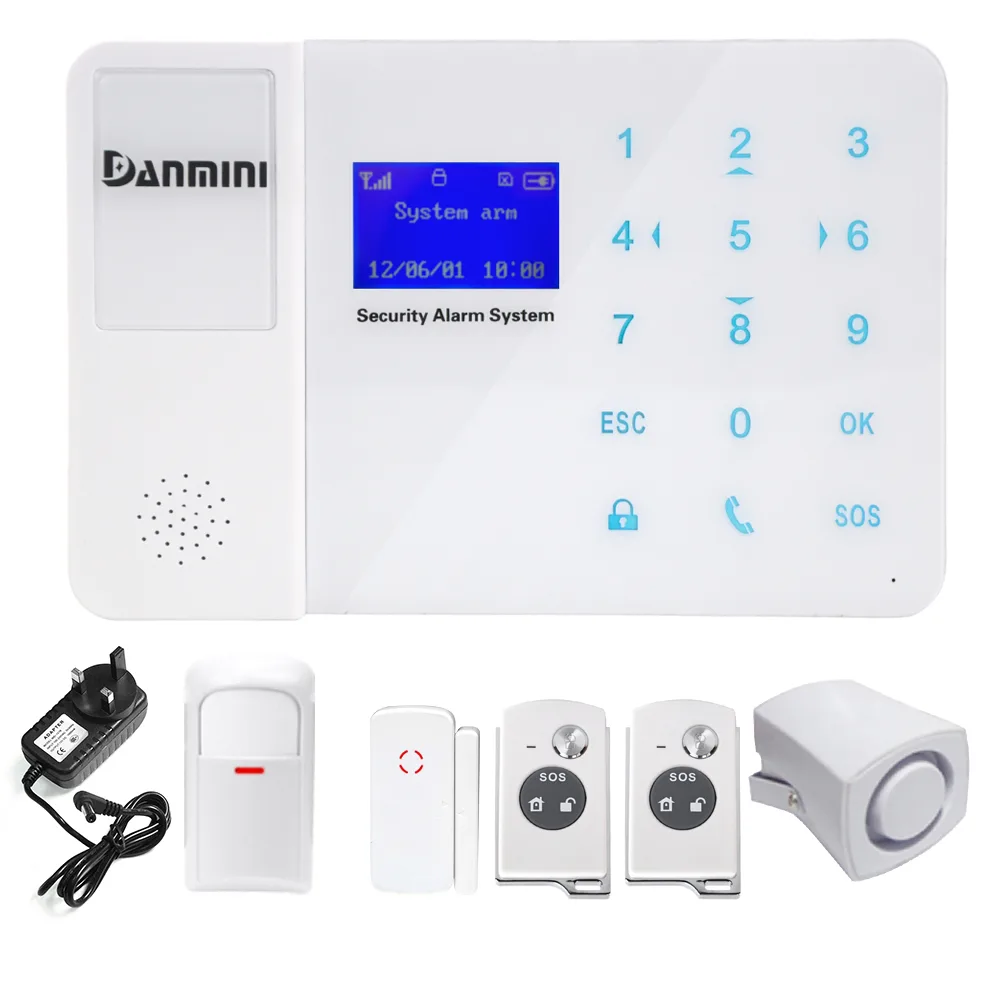 White ultra-thin touch-screen alarm panel with 128x64 LCD clock display