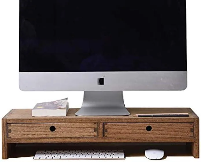 TAURKENAM TAURKENAM Wood Monitor Stand 2 Drawers Dark Brown 600x240x125mm — product photo