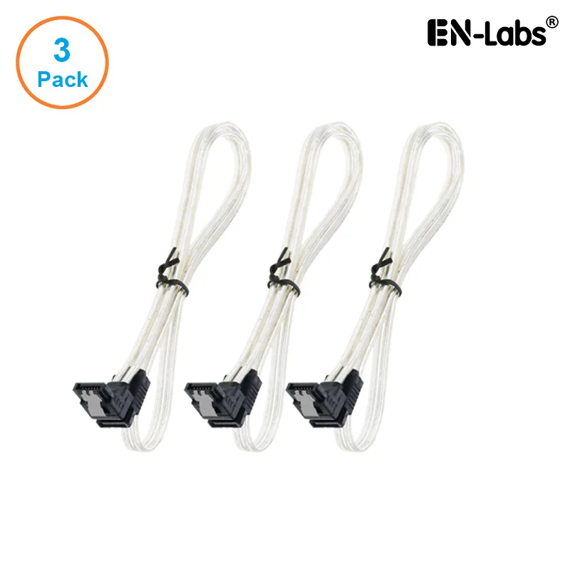 EN-Labs EN-Labs 3PKSATAIII24CLA 3-pack SATA cable straight to 90° right-angle 24 inch clear — product photo