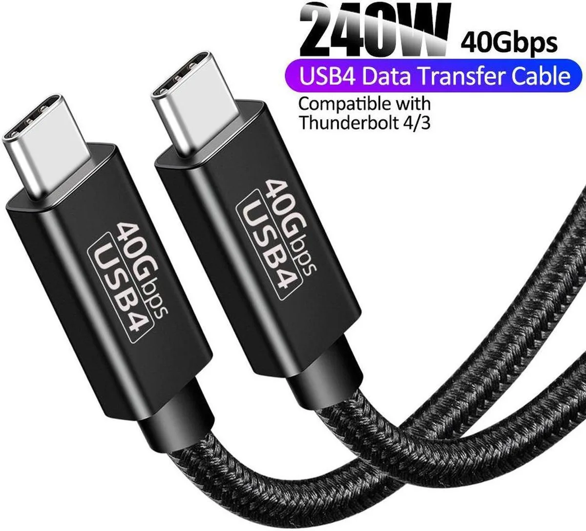 Nylon braided USB-C to USB-C cable, 1.5FT length