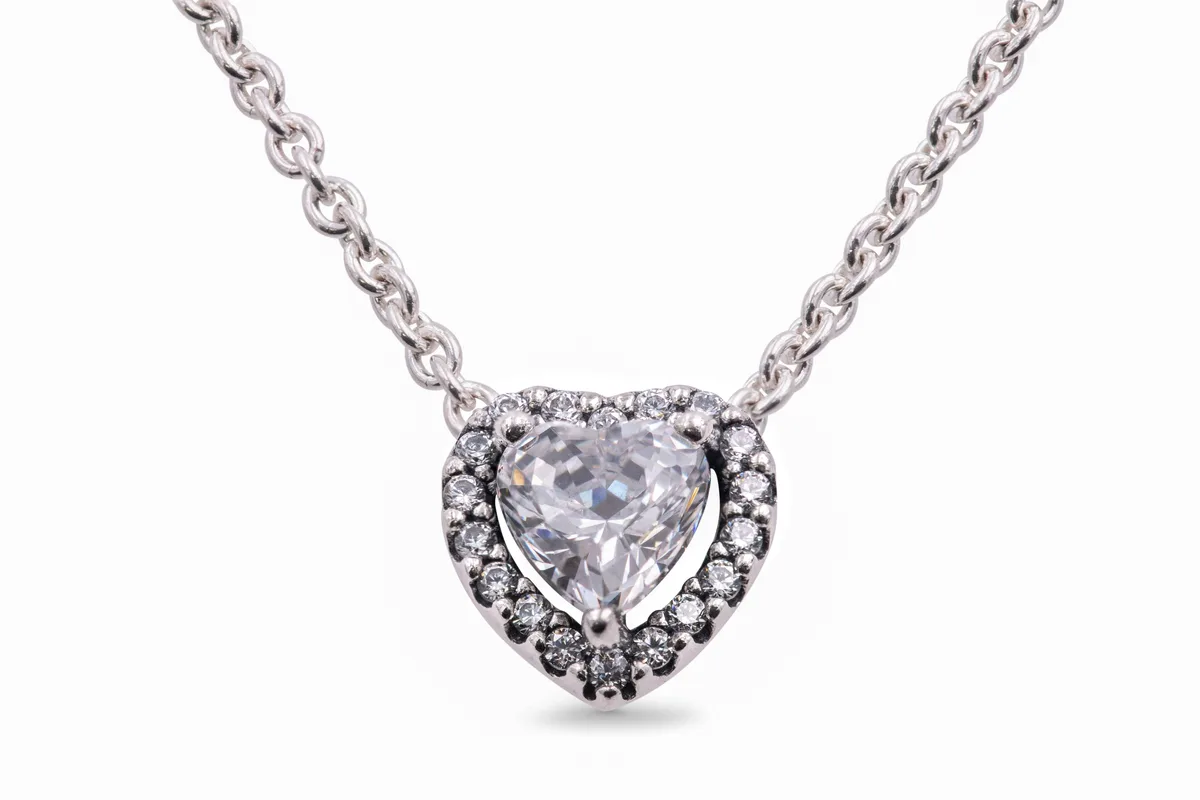 PANDORA PANDORA Elevated Heart Necklace Sterling Silver Cubic Zirconia Adjustable Clasp — product photo