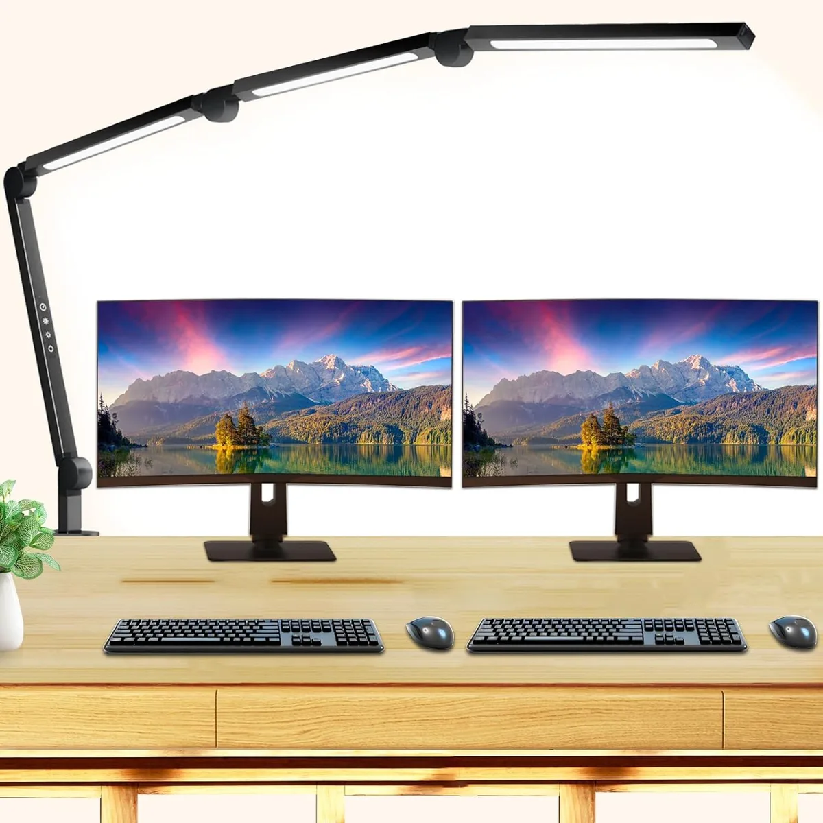 Foldable LED desk lamp with clip base, adjustable multi-segment arm, matte white finish