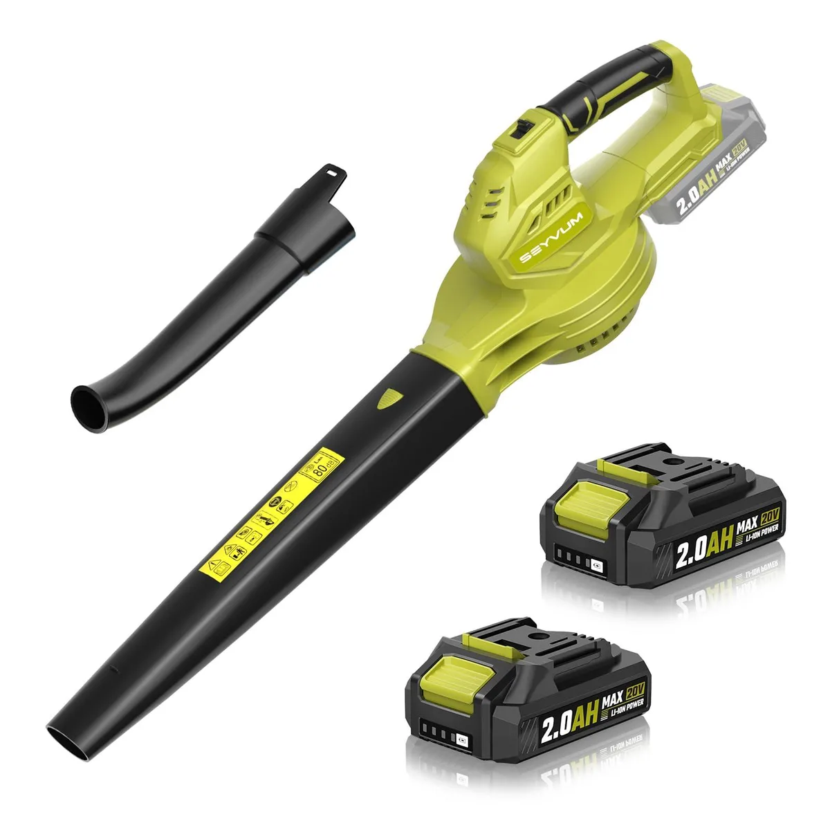 SEYVUM RLB-BM10 20V cordless leaf blower 2×2.0 Ah 350 CFM 150 MPH — product photo