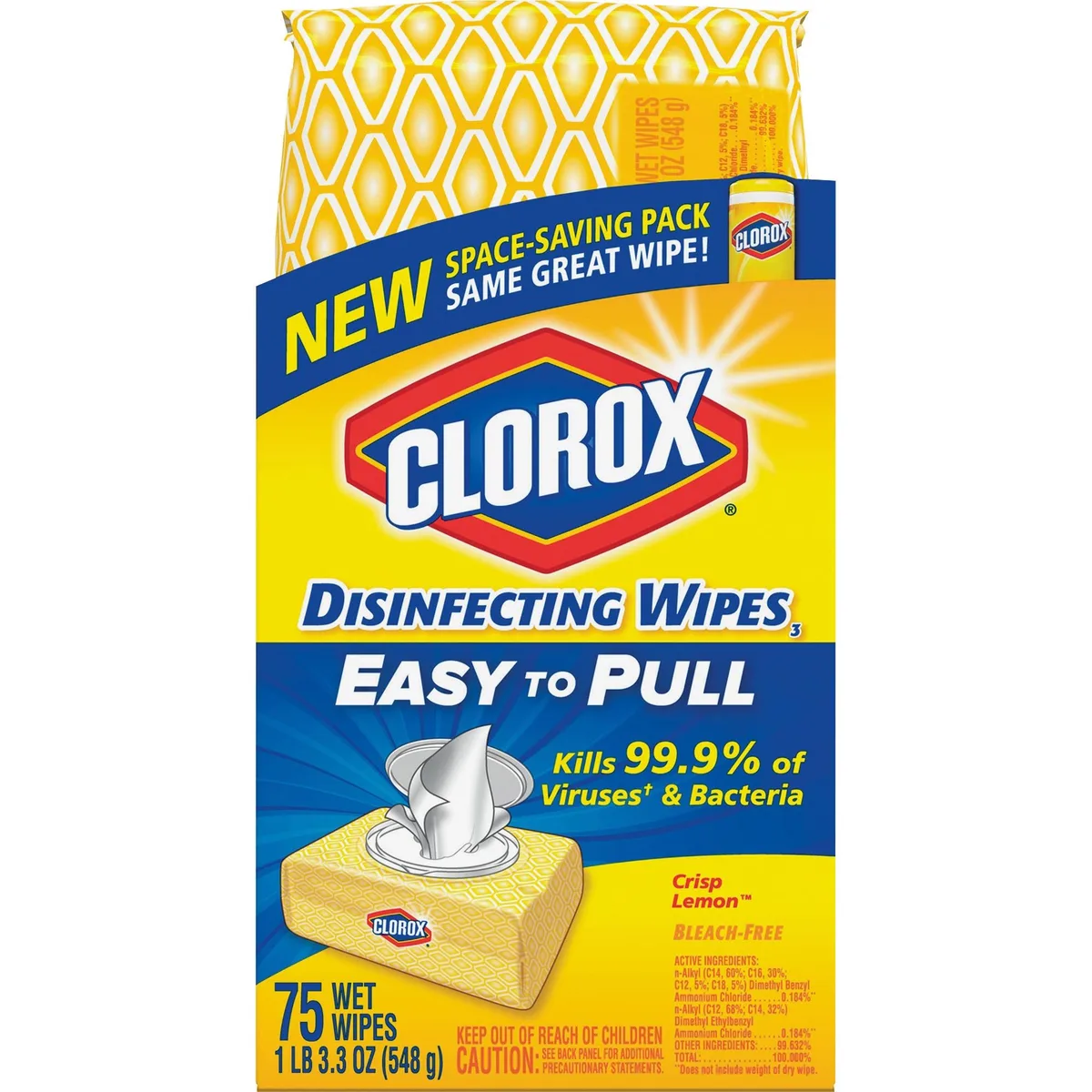 Clorox Clorox CLO31404 Disinfecting Wipes Crisp Lemon 75 Count 3.3 oz — product photo