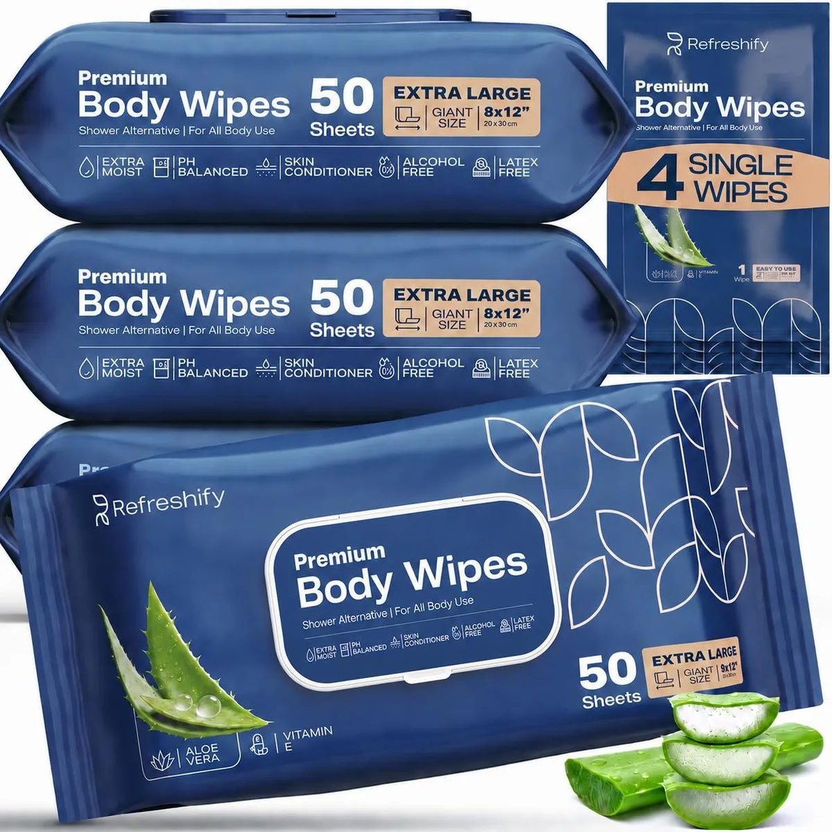 Pack of 200 large body wipes in rectangular box