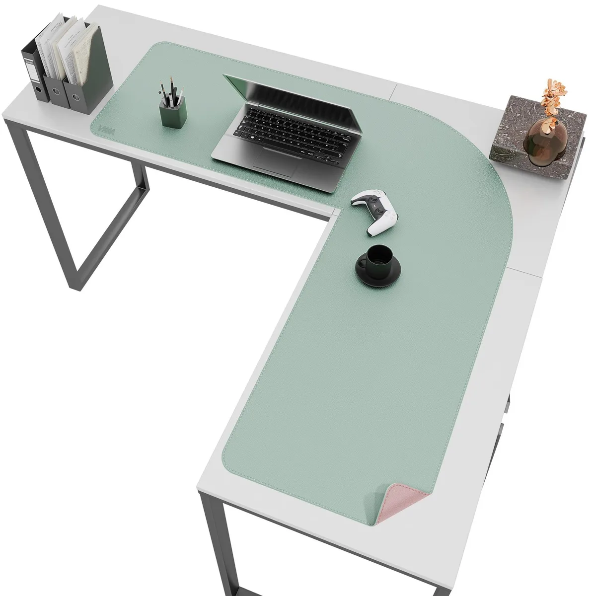  Keychron GROUND LEVEL VL114_Pinkgreen Pad00 L-Shaped Desk Pad 43 x 15.7 Inch Pink &amp; Green — product photo