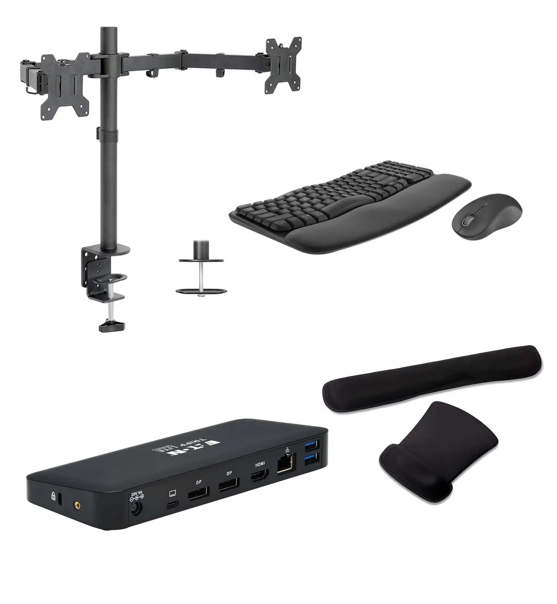 Tripp Lite Tripp Lite USB-C Dock 85W Triple Display Bundle with MK670 Keyboard Mouse Dual Monitor Stand Gel Wrist Rest — product photo