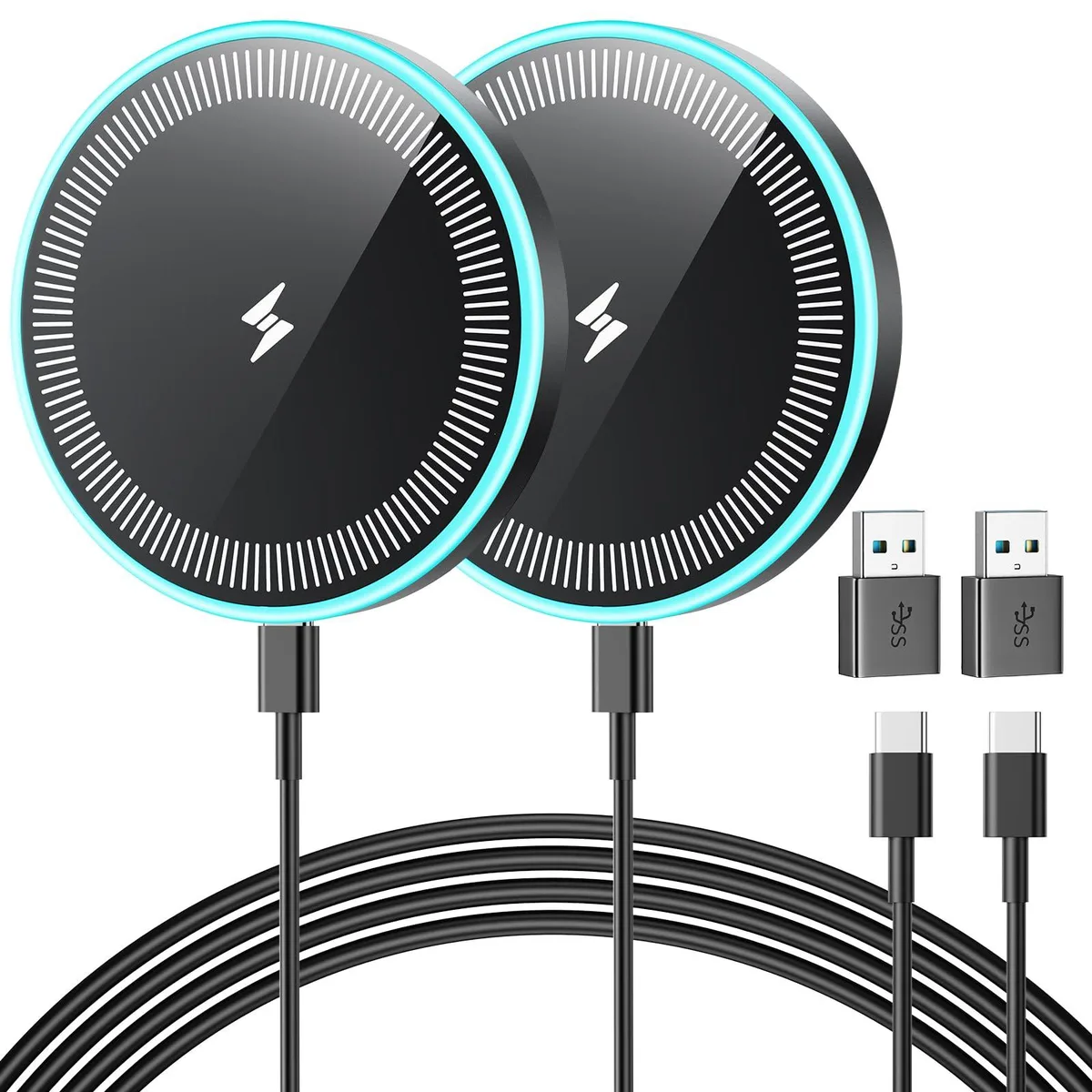  QUZUDN JLM-J6 2-Pack Magnetic Wireless Charger 15W USB-C/A — product photo