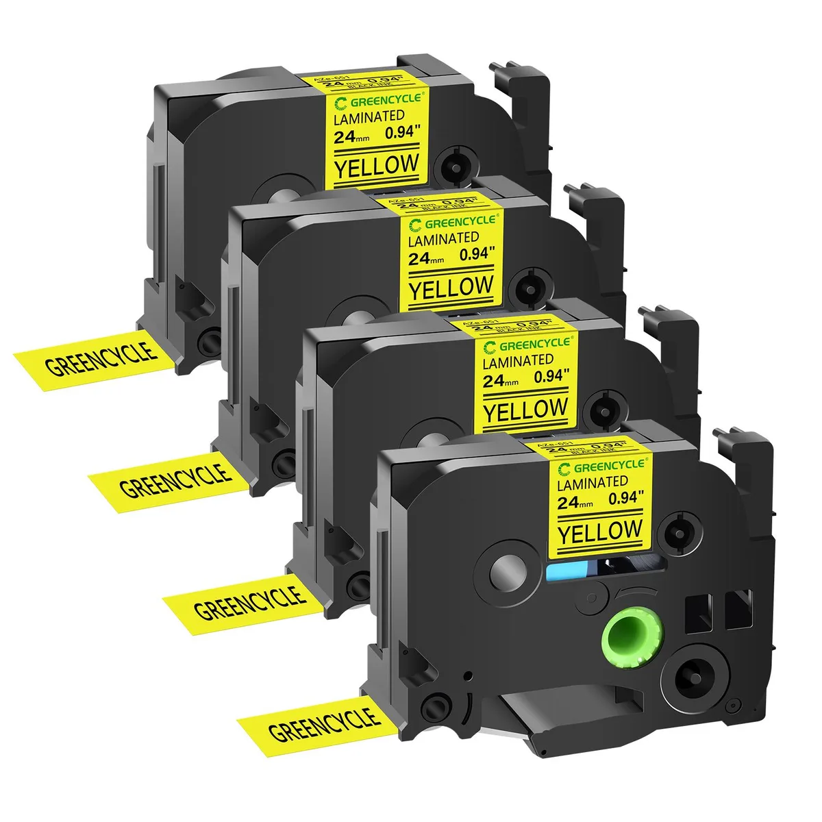 GREENCYCLE GREENCYCLE TZe-651 24mm Black on Yellow Label Tape 4 Pack — product photo