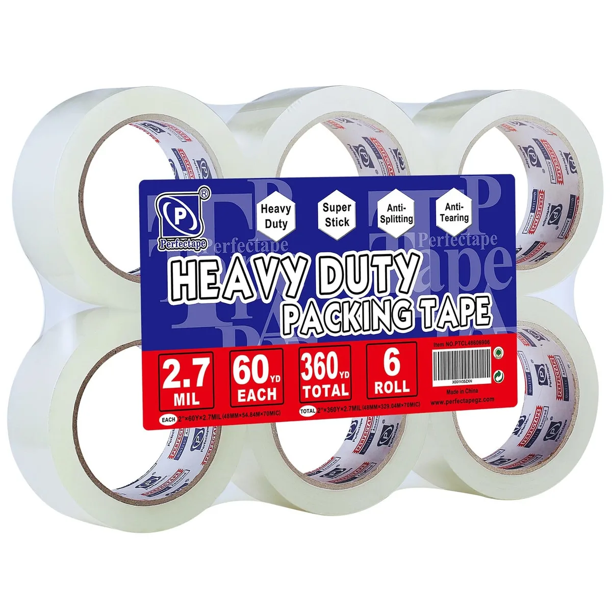  P PERFECTAPE PTCL Heavy Duty Packing Tape 6 Rolls Clear 2.7 mil 1.88" x 60Y — product photo