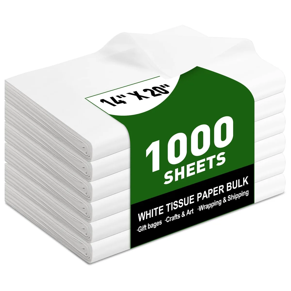 Stack of 1000 white tissue paper sheets 14 by 20 inches