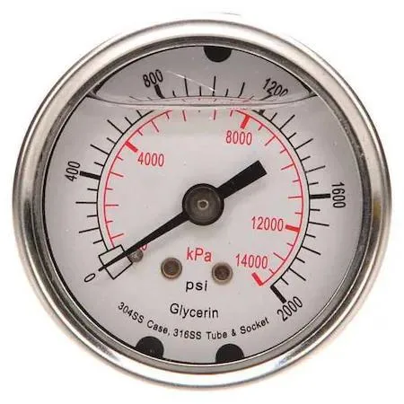 Value Brand Value Brand Commercial Pressure Gauge 0 to 2,000 psi 2 in Dial 1/4 in — product photo