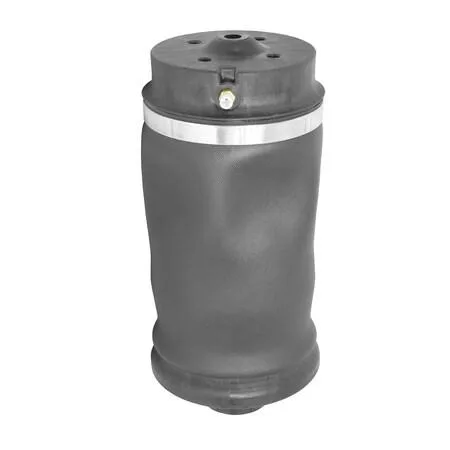 Black cylindrical rubber air spring with metal end caps and part number 15-512900