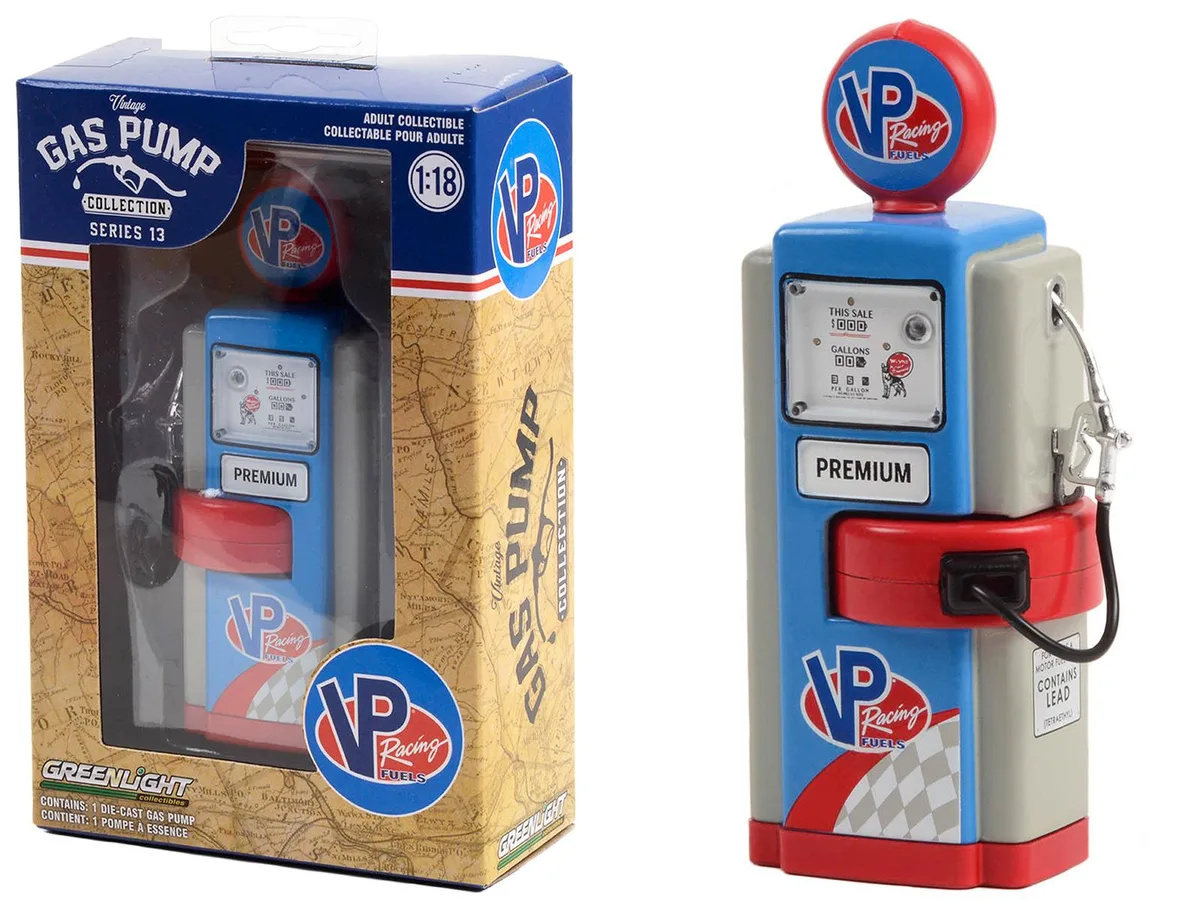 GREENLIGHT GREENLIGHT 1948 Wayne 100-A Gas Pump VP Racing Fuels Blue Gray Series 13 1/18 Diecast Hobby Collectible — product photo