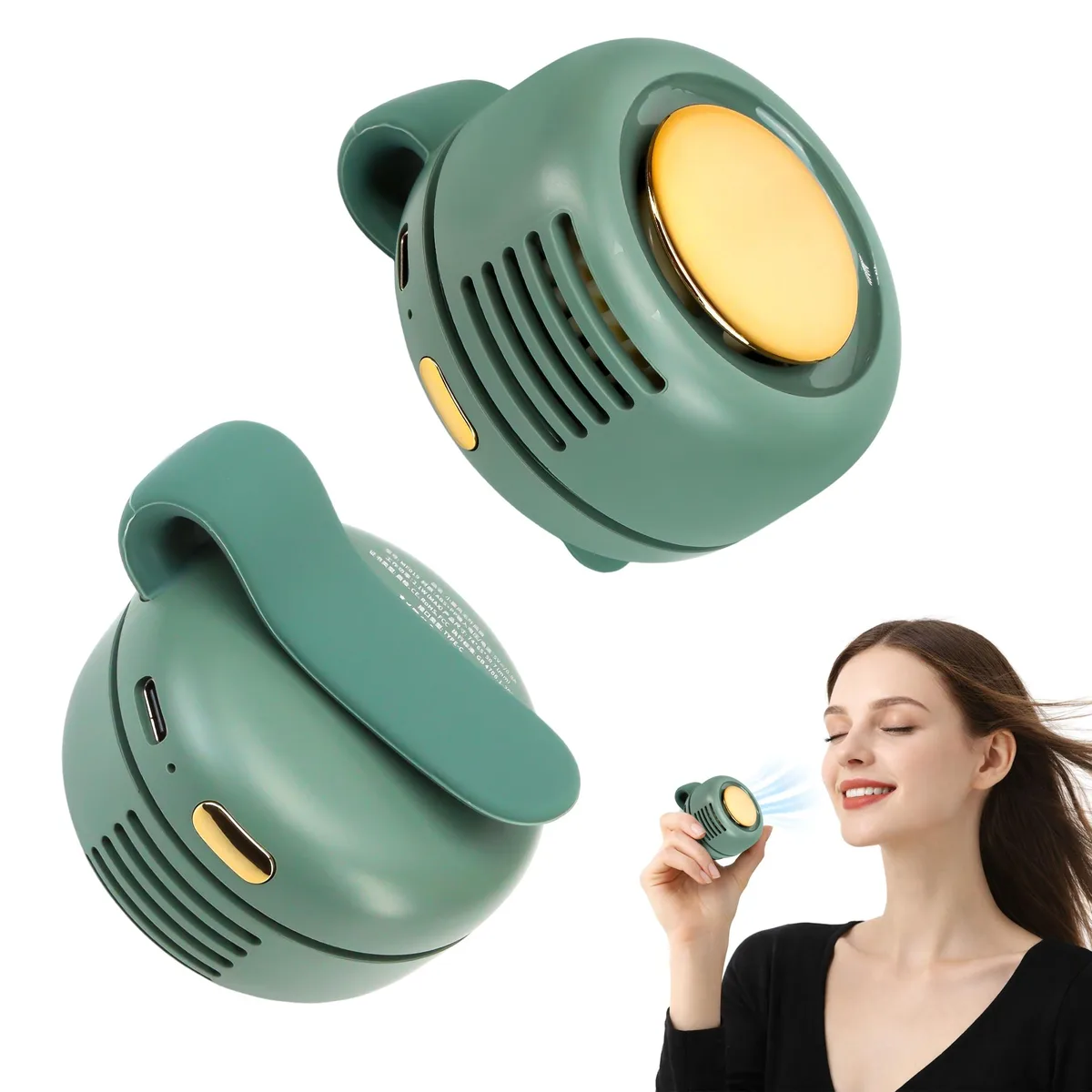 KH866 Portable Rechargeable Clip Fan Green 900mAh 5100RPM 25dB 360° — product photo