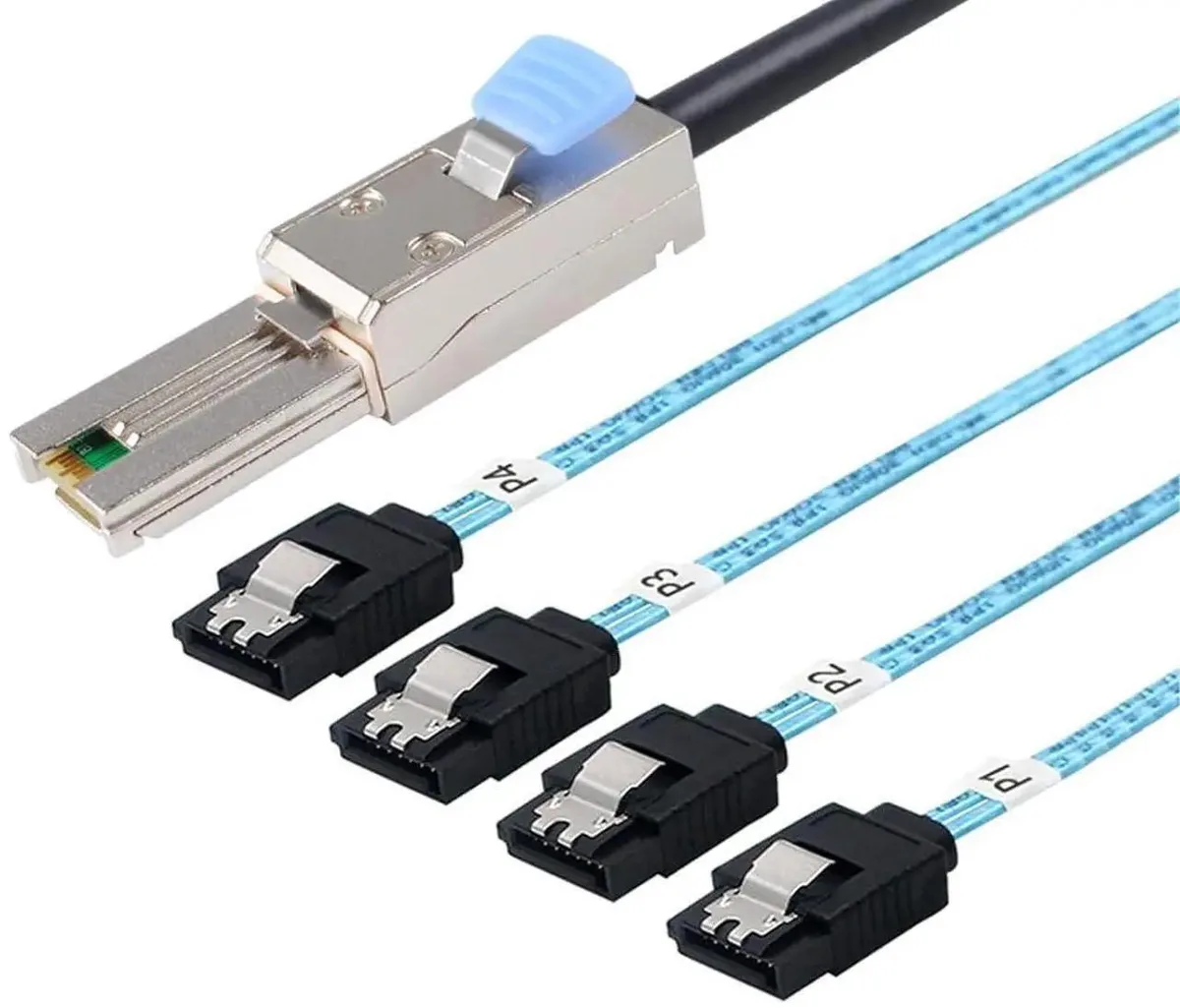 SMUGDESK SMUGDESK Mini SAS 26Pin SFF8088 Male to 4×SATA Female Breakout Cable with Latch 1M/3.3FT — product photo