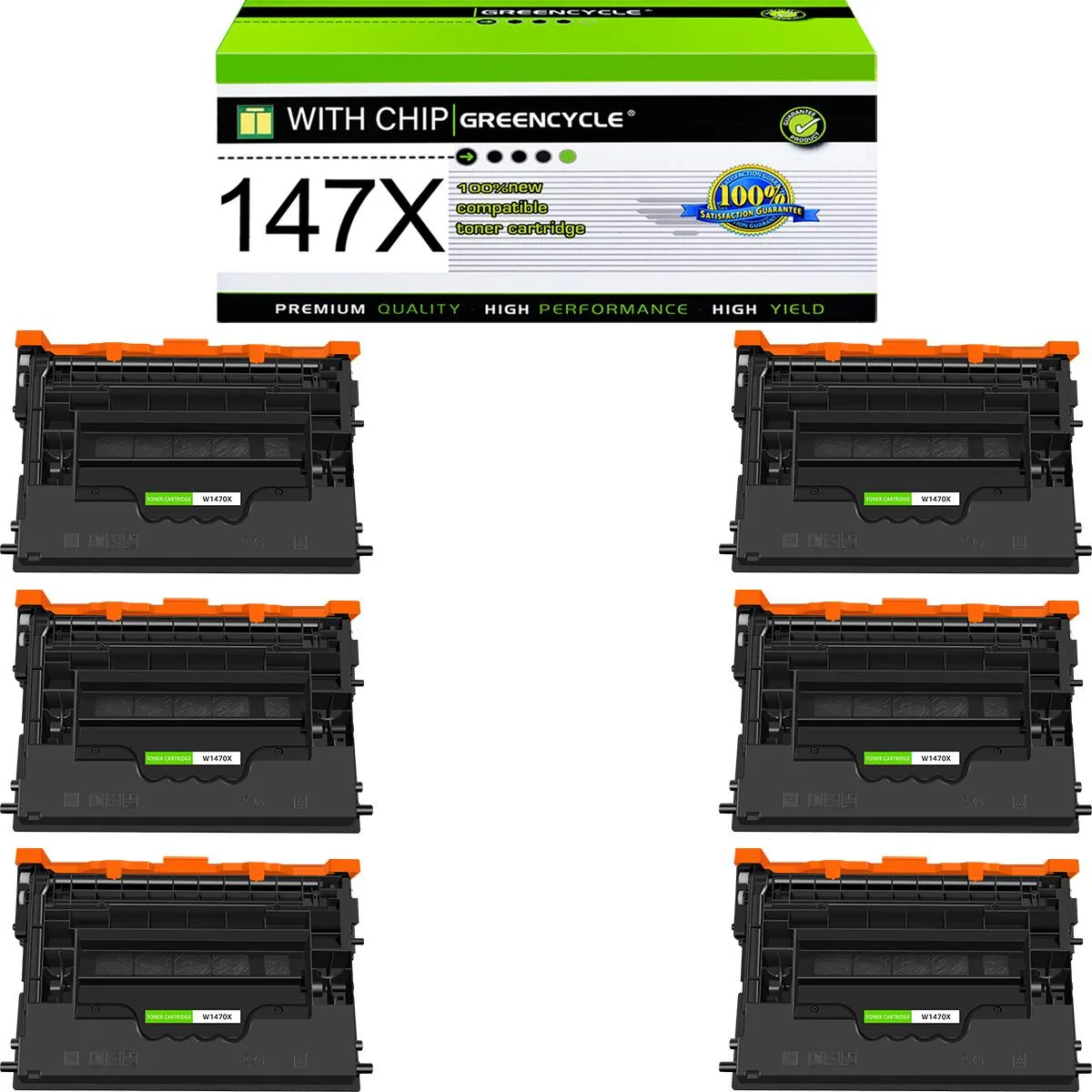 GREENCYCLE GREENCYCLE 147X W1470X Black Toner Cartridge 6-Pack — product photo