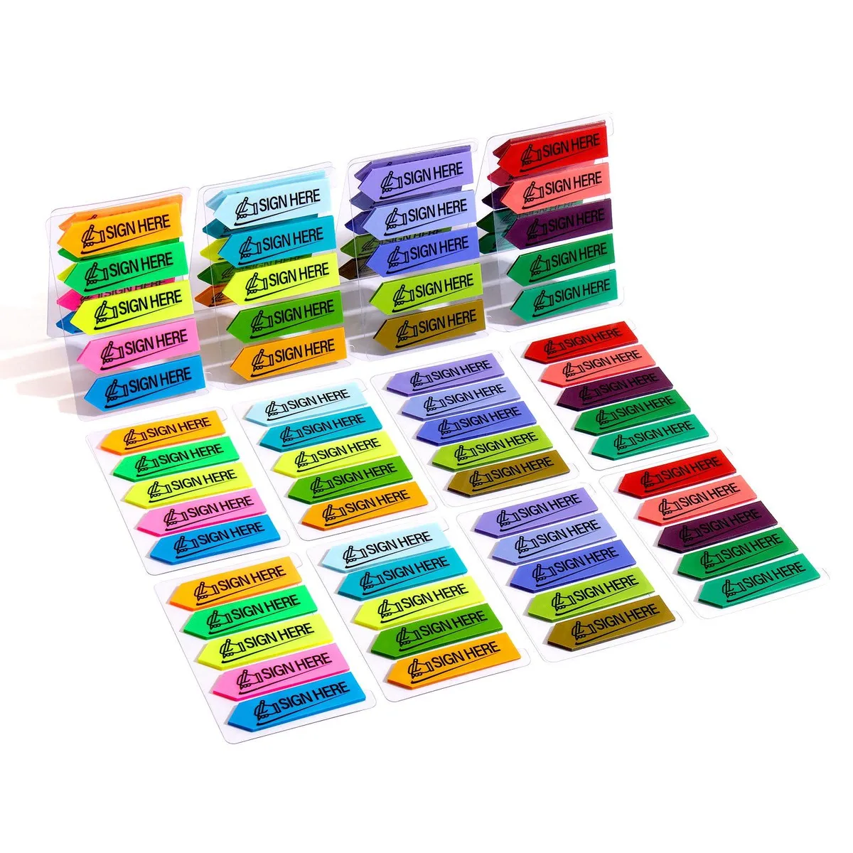 Pack of 1200 multicolour arrow-shaped sticky tabs with Sign Here text