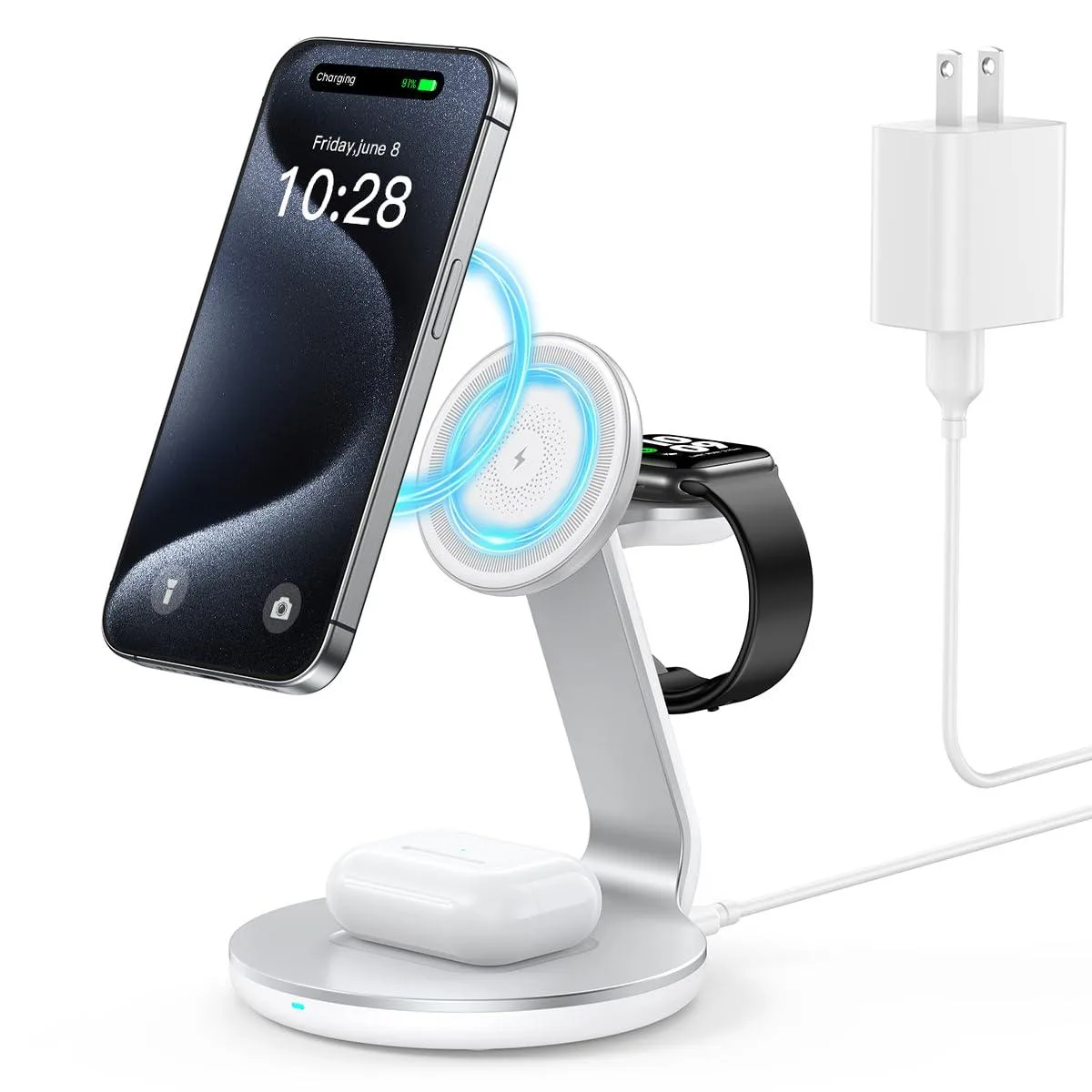  CEDBORR S9 3-in-1 MagSafe Wireless Charger Silver — product photo