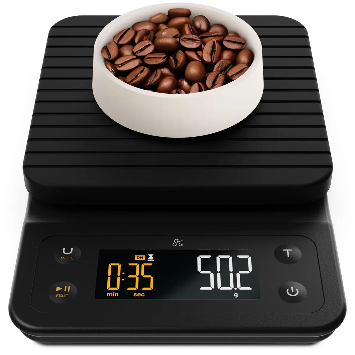 Yellow rectangular digital scale with silicone cover and display 7.63 in x 5.2 in x 1.1 in