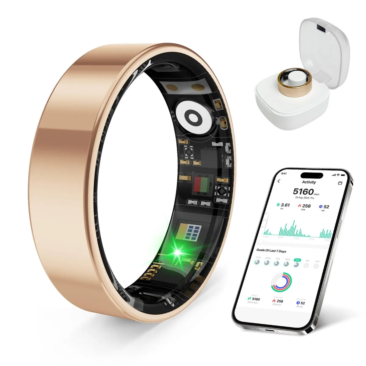 Rose gold smart ring size 7, slim circular band with matte finish