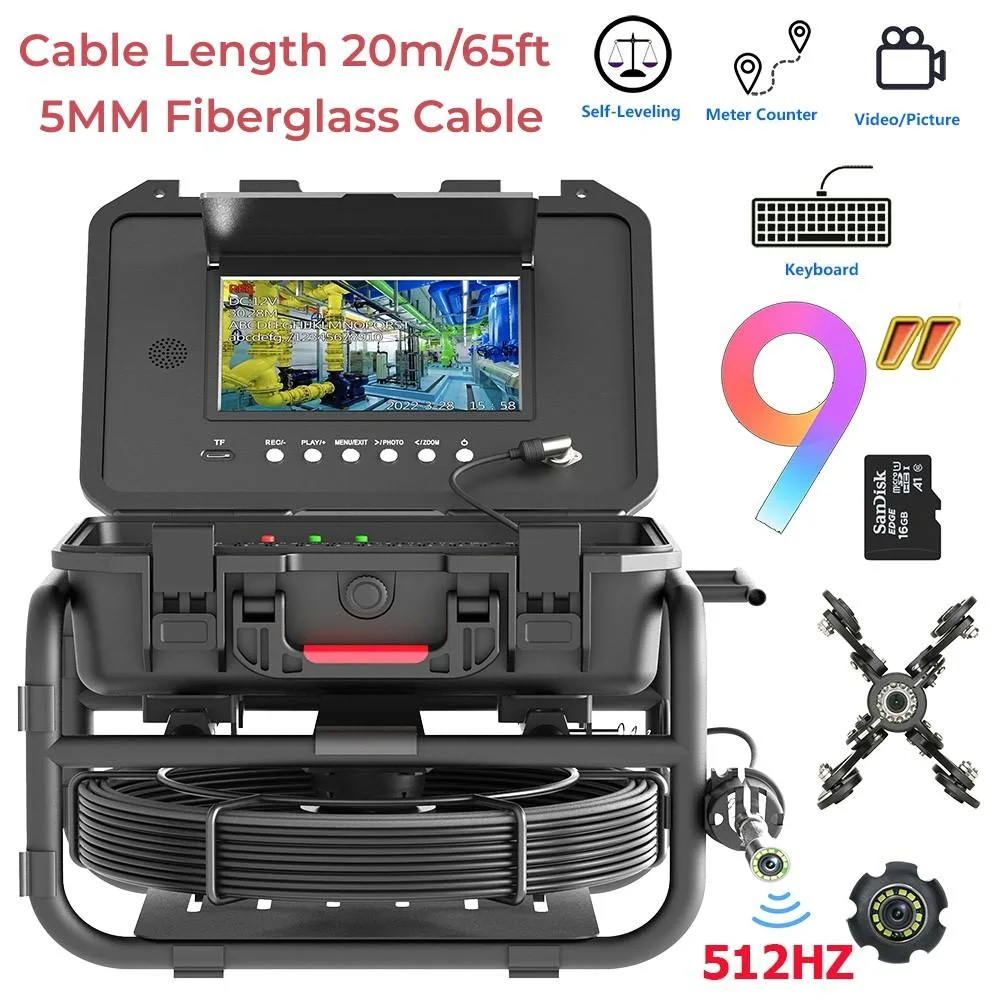 visiPower visiPower Sewer Pipe Inspection Camera 9Inch IPS 1080P Self-Leveling 512HZ 70m — product photo