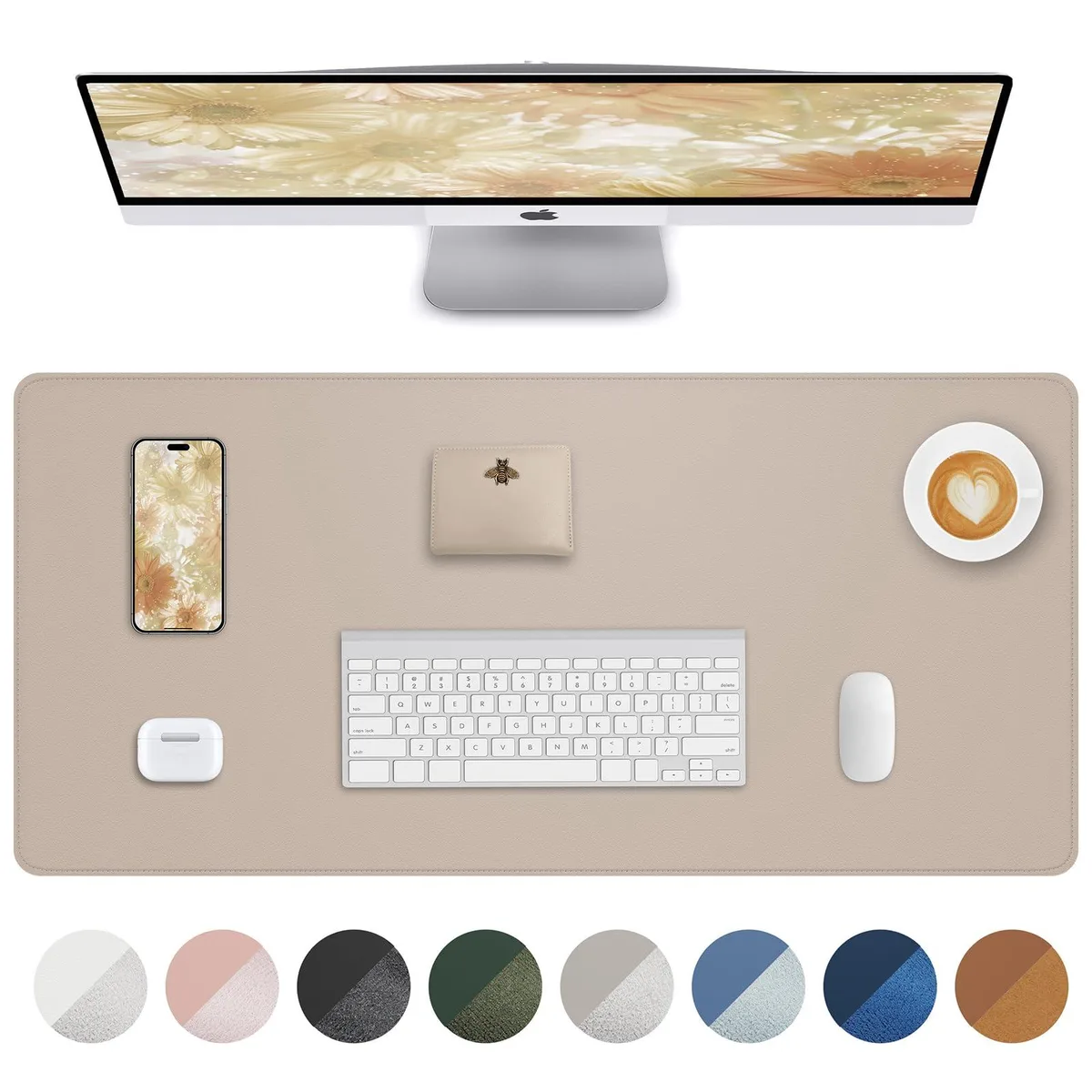  AFIING D5-2413-Beige Desk Pad 23.6" x 13.7" PU Leather Beige — product photo
