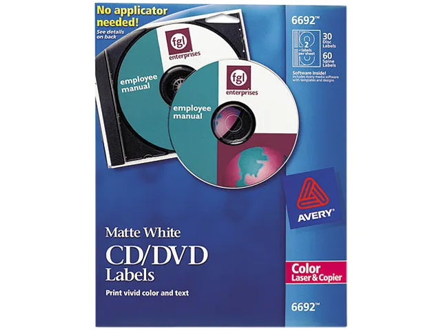 Avery Avery 6692 CD/DVD Labels White 30 Pack — product photo
