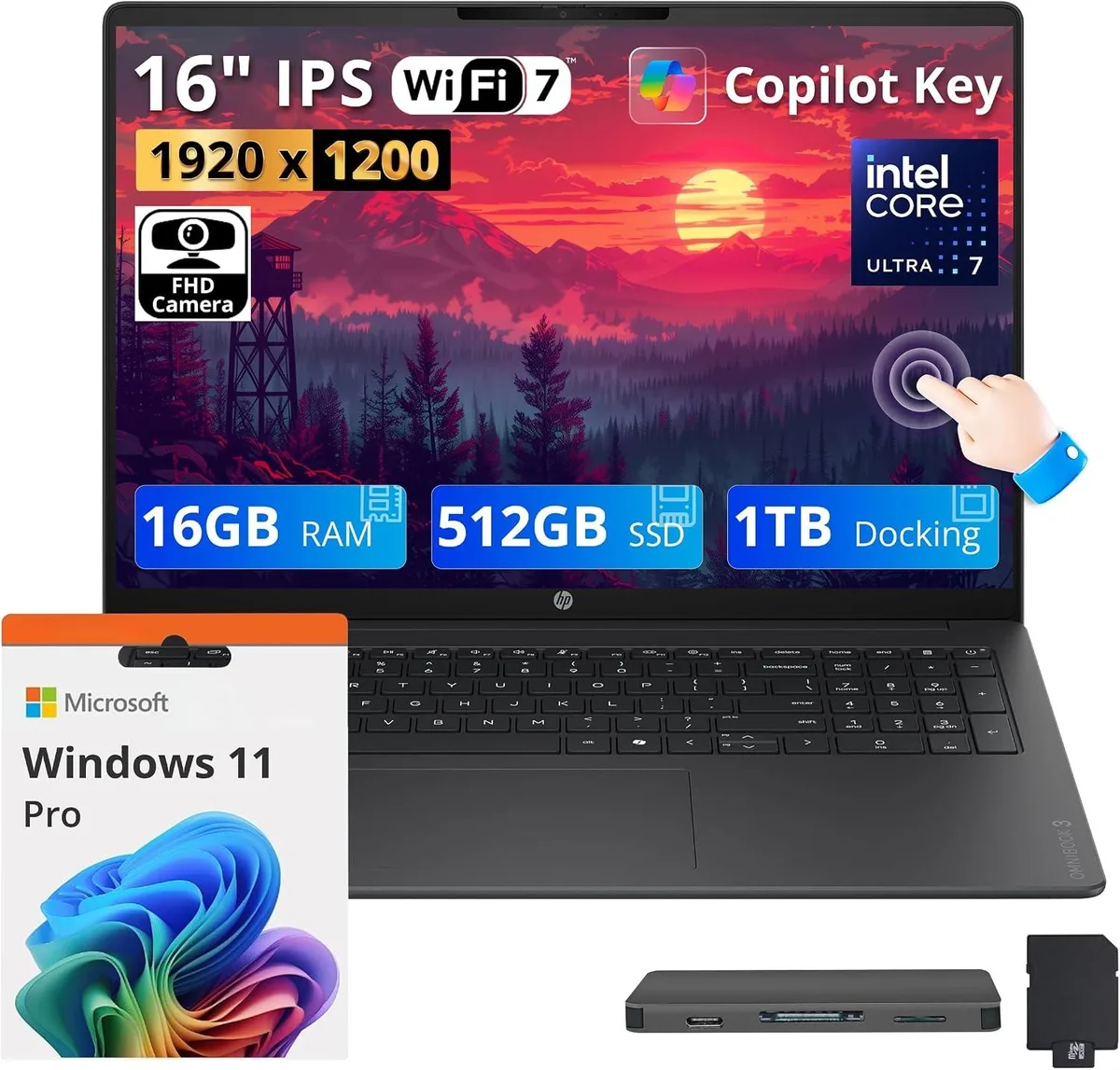 HP HP OmniBook 3 16" Touchscreen Laptop Intel Core Ultra 7 255U 16GB DDR5 1.5TB Storage — product photo