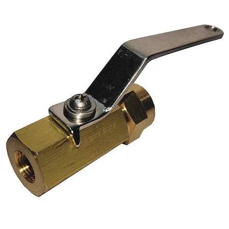 Small brass inline ball valve with steel lever handle