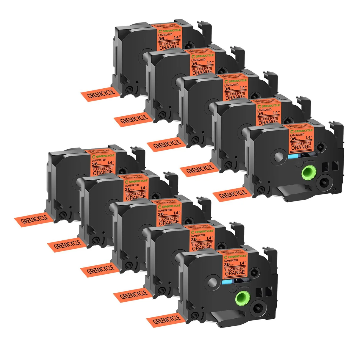 GREENCYCLE GREENCYCLE TZe-B61 label 36mm 1.4in Black on Fluorescent Orange 10 pack — product photo