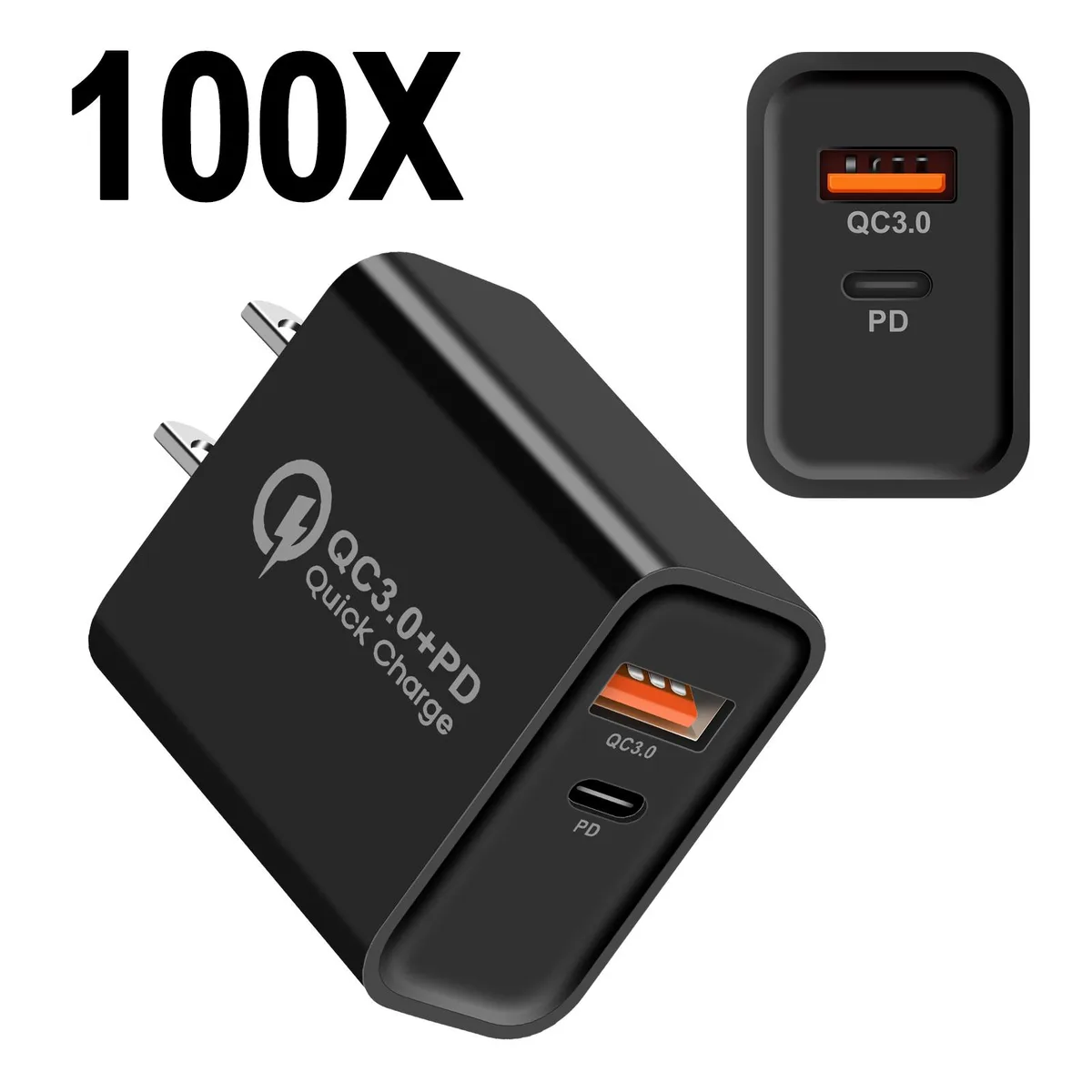 MESMART MESMART 100 Pack 2025 Upgrade Black US Plug USB-C PD QC3.0 Charger — product photo