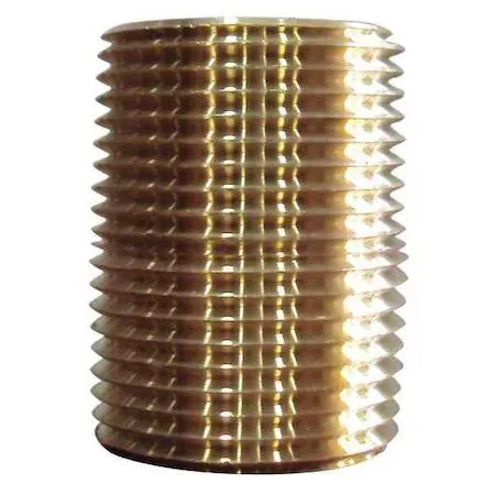 Five brass close nipples, 3/4 inch MNPT threads, 1.375 inch length