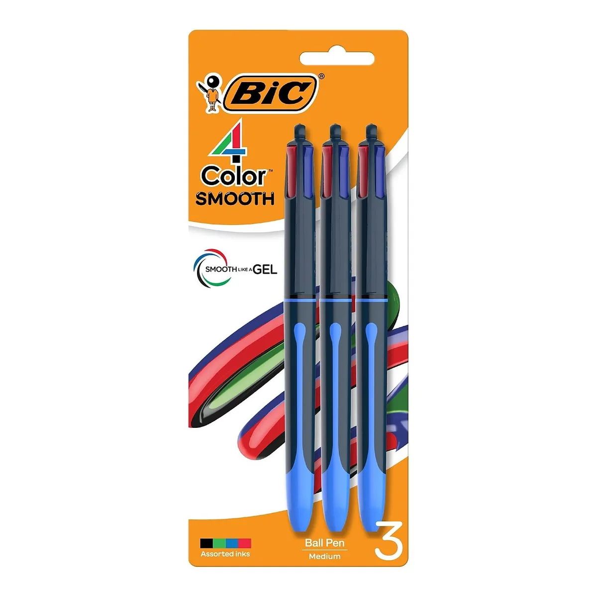 BIC BIC 4-Color Smooth Retractable Ballpoint Pen Medium 1.0mm Assorted 3 Pack — product photo