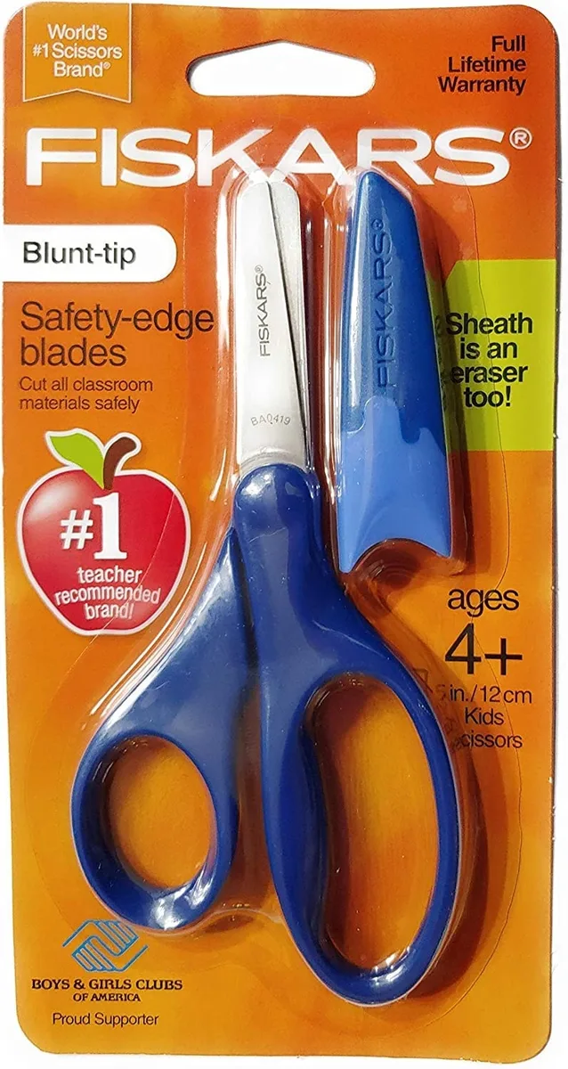 Light blue blunt-tip safety scissors with plastic handles and stainless steel blades