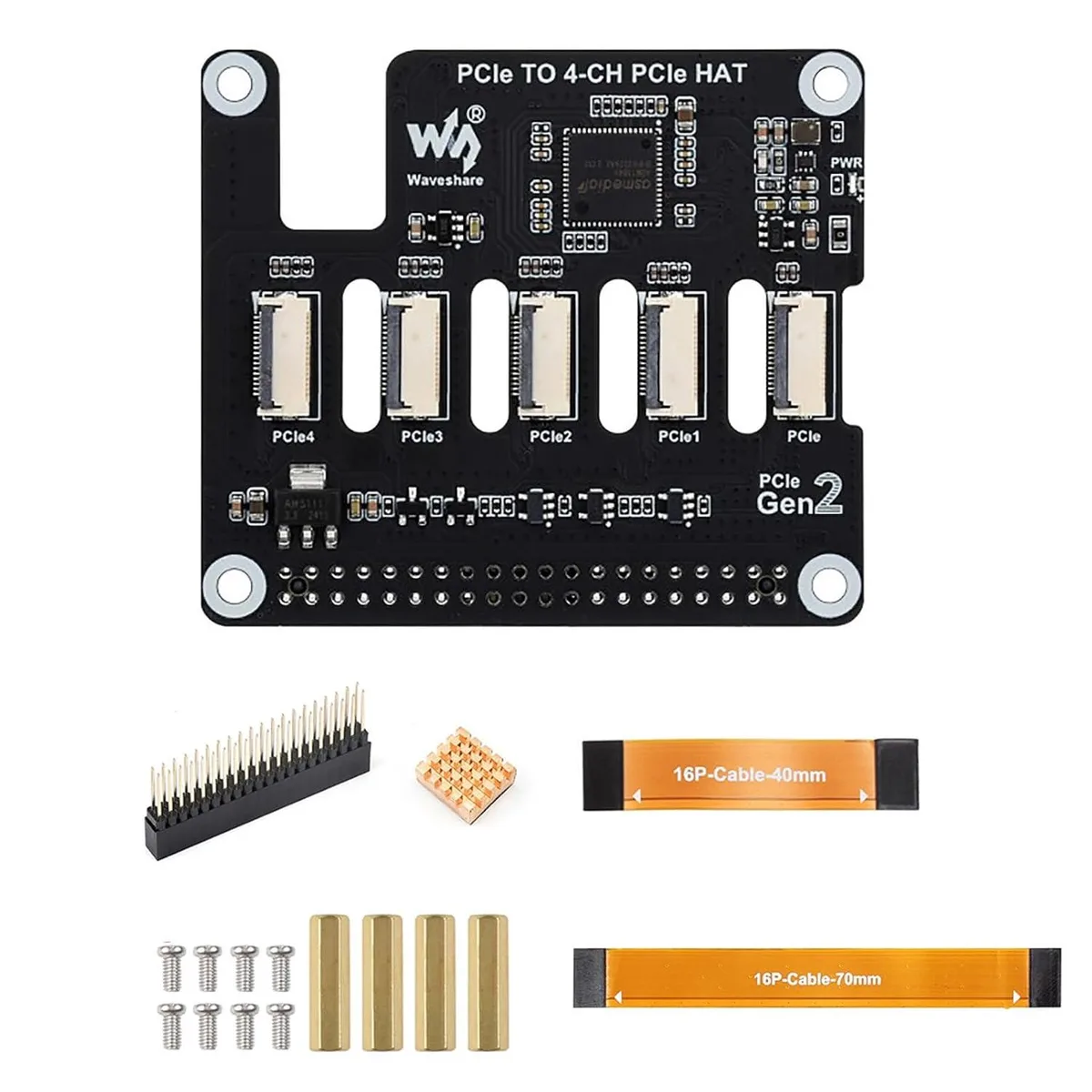 LORDWORLD LORDWORLD PCIe to 4-Channel HAT Adapter for Raspberry Pi 5 development board — product photo