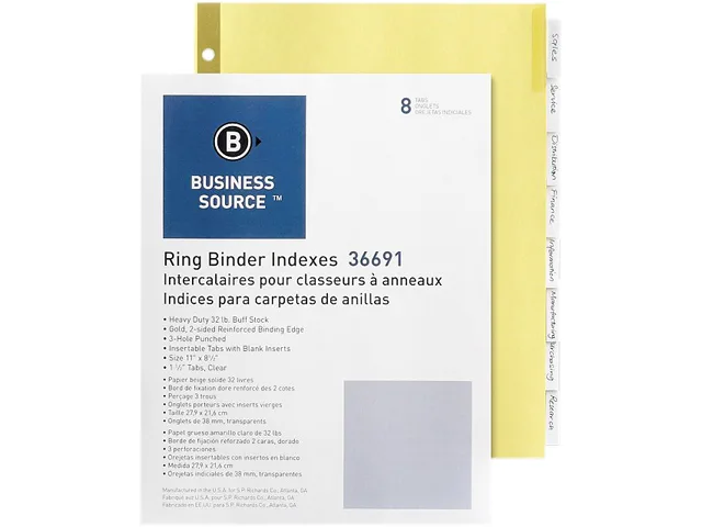 Business Source Business Source 36691 Insertable Tab Index 8 Tab Dividers — product photo
