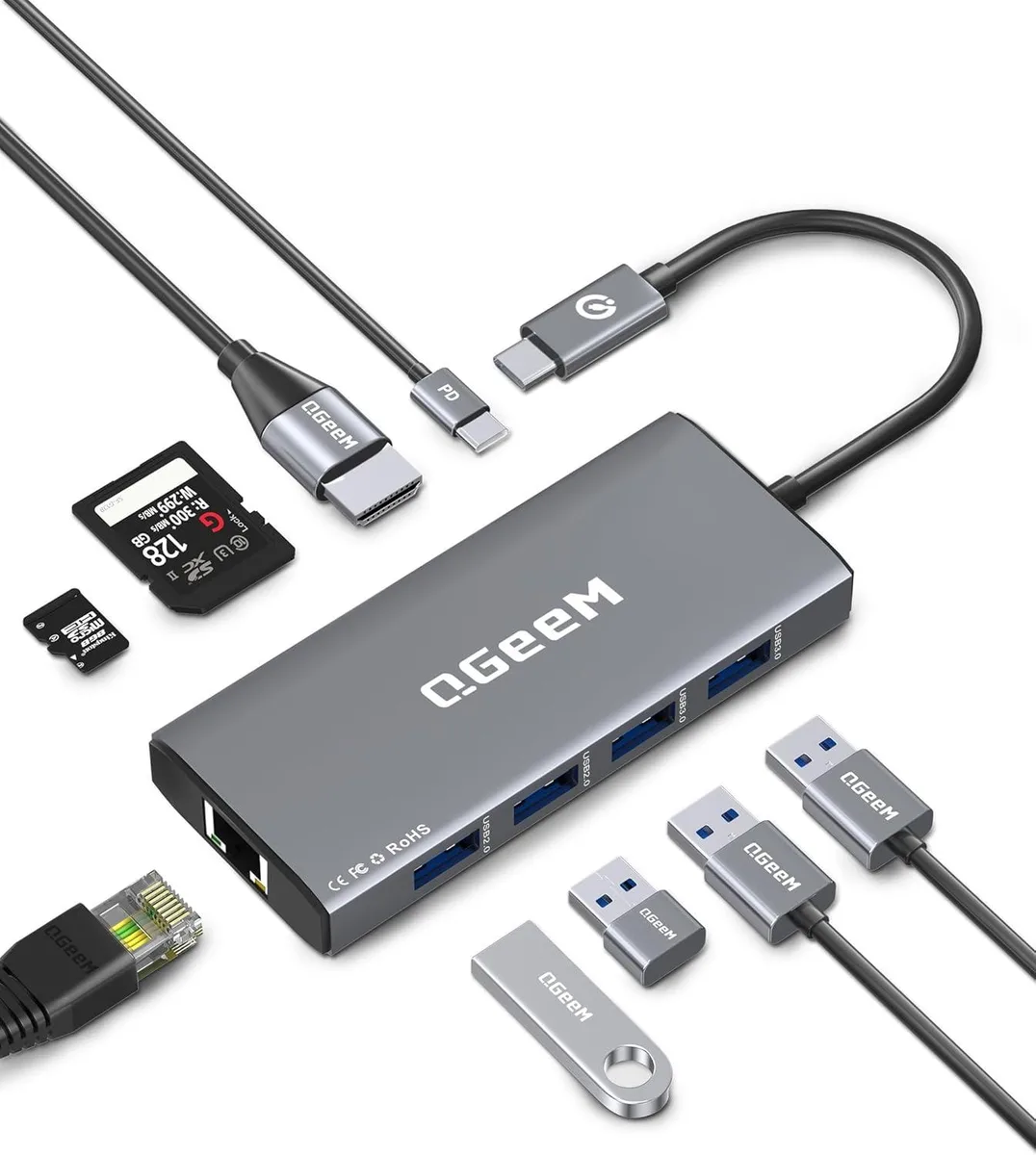 MCHOSE MCHOSE 9-in-1 USB-C Hub HDMI 4K 30Hz Gigabit Ethernet 100W PD USB 3.0 SD/TF Gray — product photo