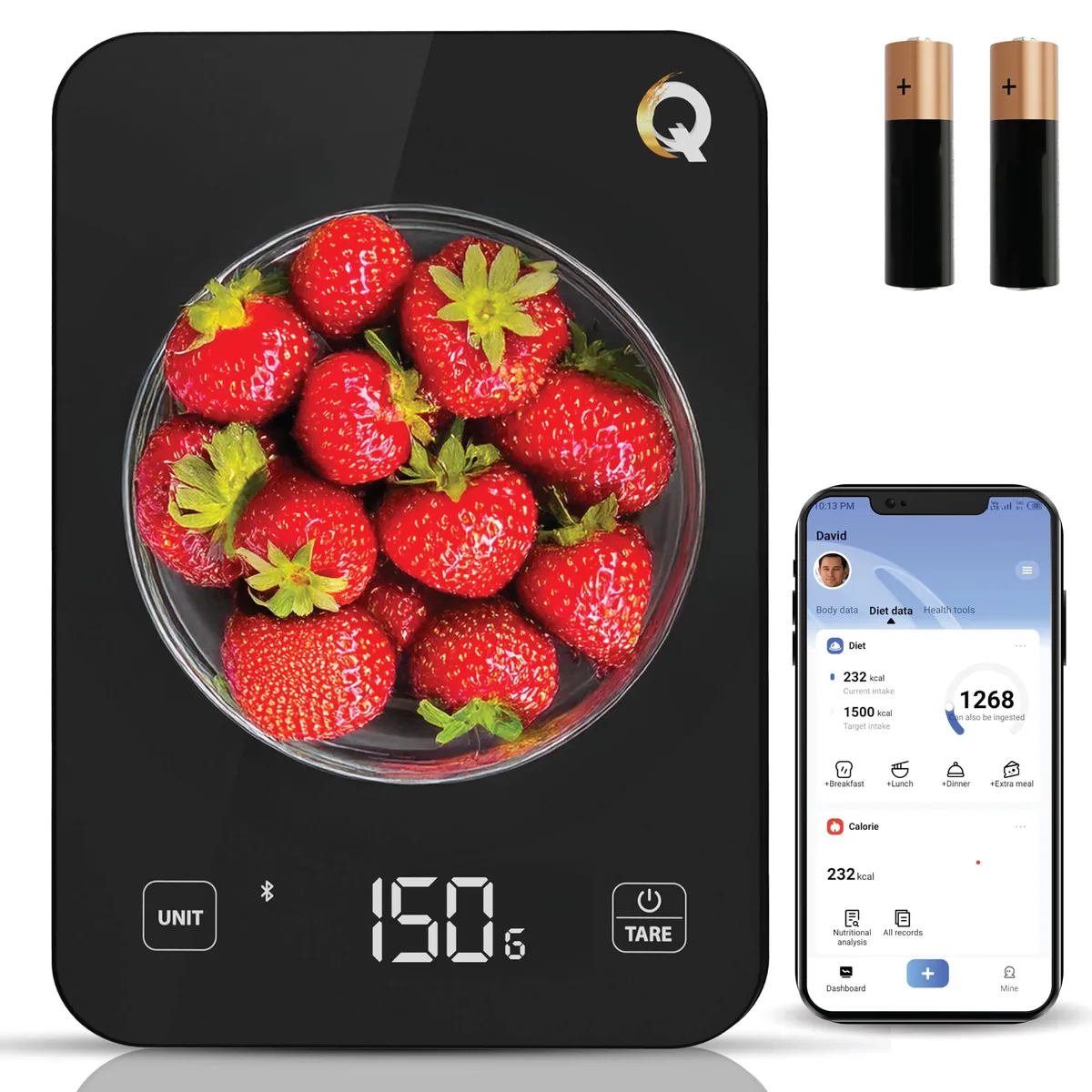 Yellow plastic kitchen scale with LED display