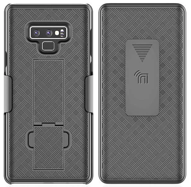 Nakedcellphone Nakedcellphone Black Ribbed Kickstand Case + Belt Clip Holster 13 Positions for Galaxy Note 9 — product photo